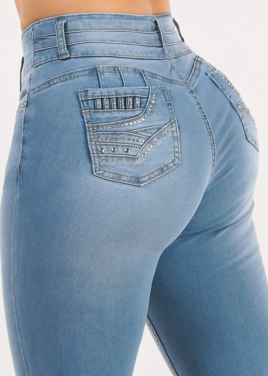Image of Butt Lift High Waist Stretch Skinny Jeans Light Wash