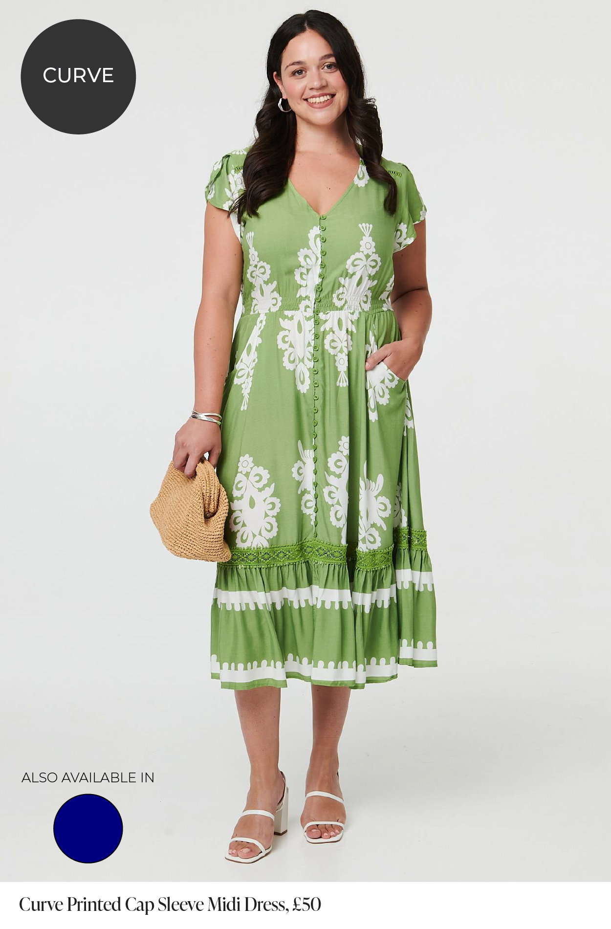 Curve Printed Cap Sleeve Midi Dress | Shop Now