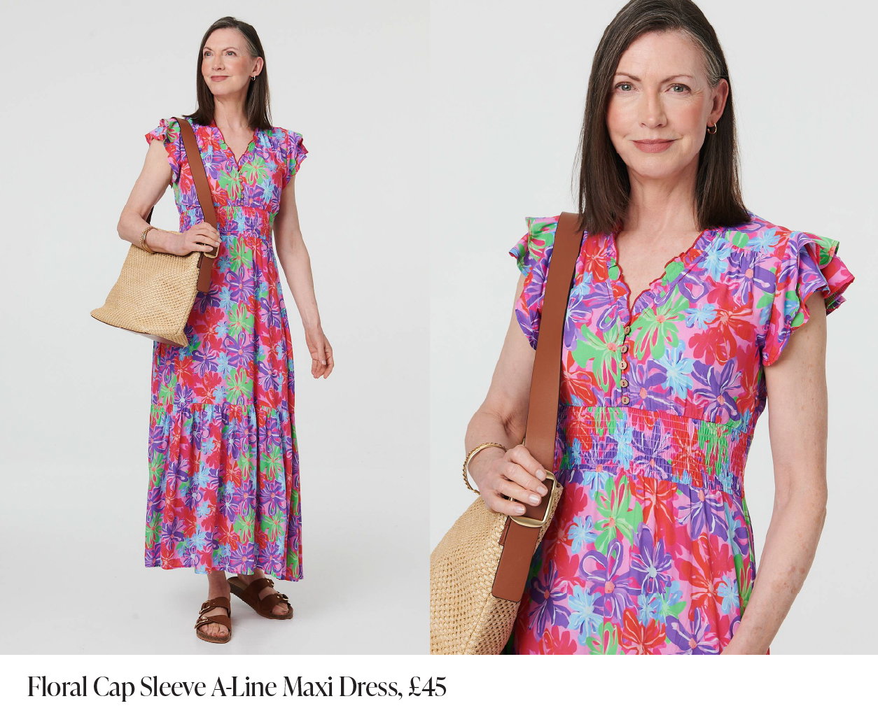 Floral Cap Sleeve A-Line Maxi Dress | Shop Now