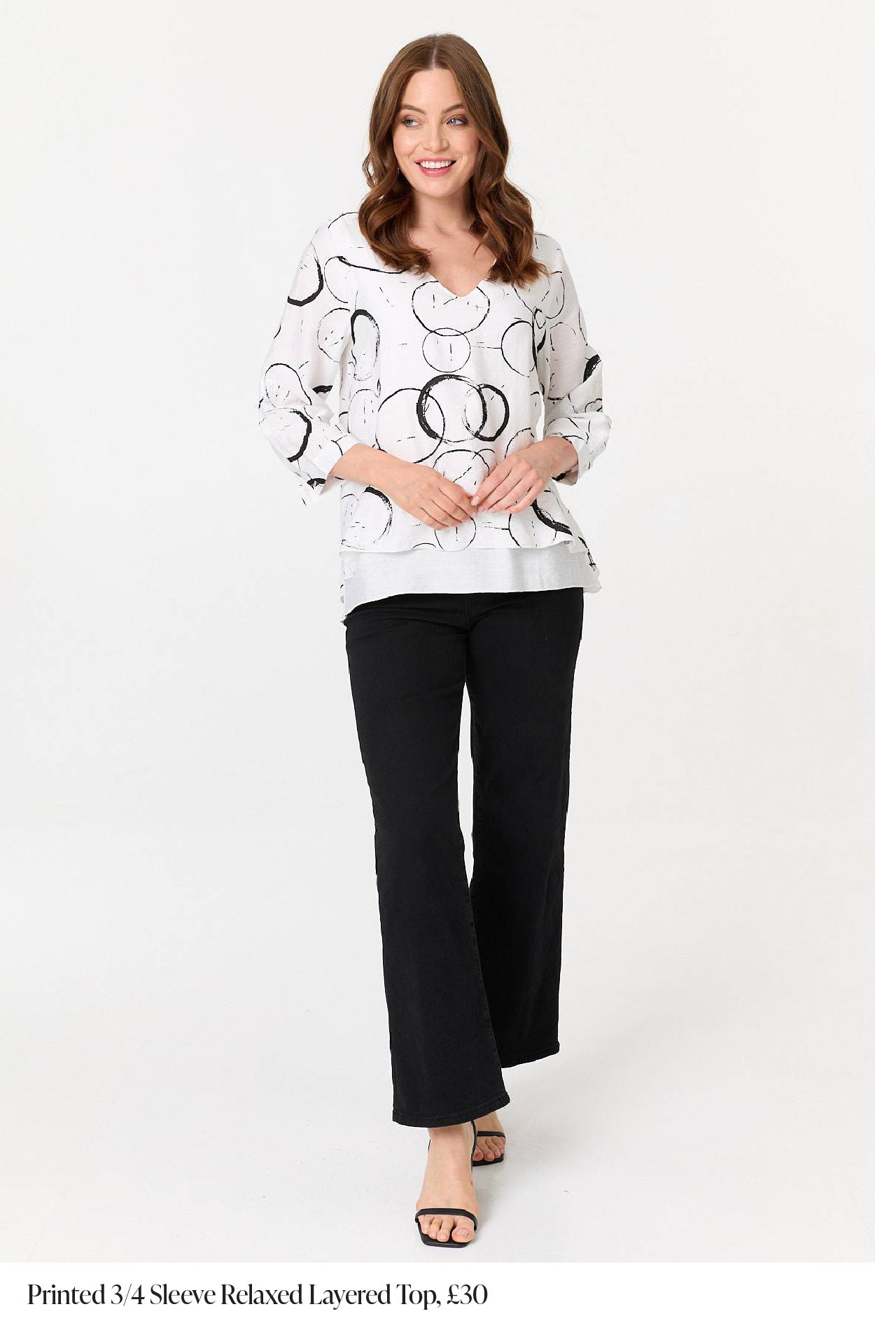 Printed 3/4 Sleeve Relaxed Layered Top | Shop Now