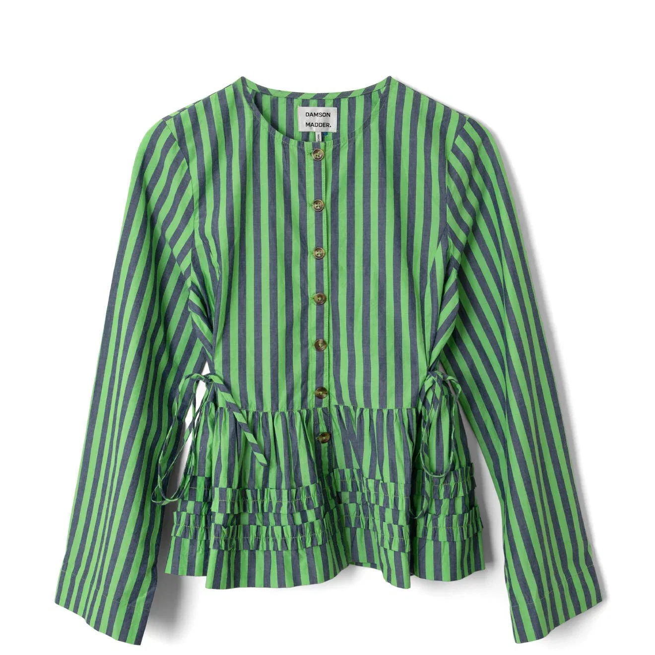 Image of Damson Madder Madison Blouse Navy Pop Green Stripe