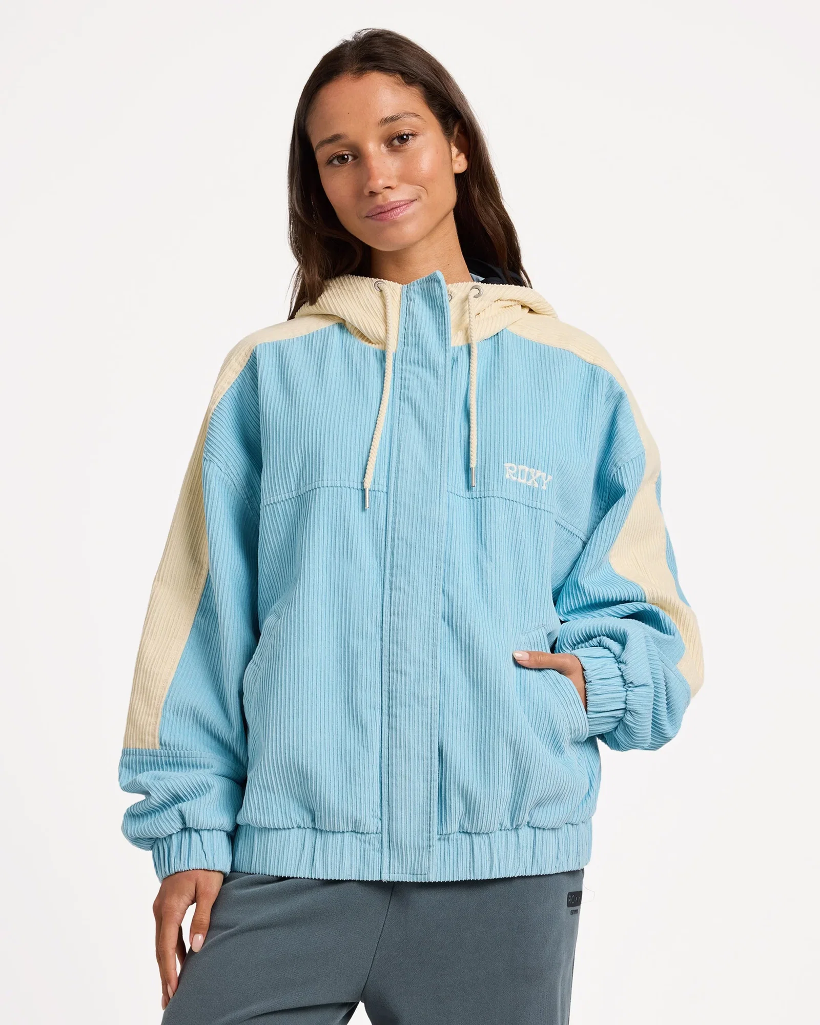 Womens Duo Cord Zip Up Hoodie Jacket