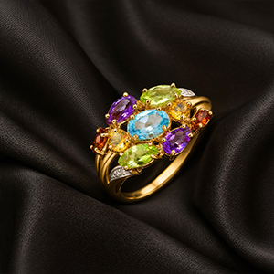 Bague Or jaune 375 et pierres fines