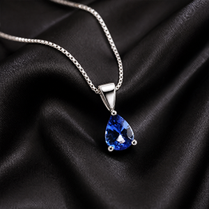 Pendentif Or Blanc 750 Saphir Ceylan Poire 8x6mm AAA