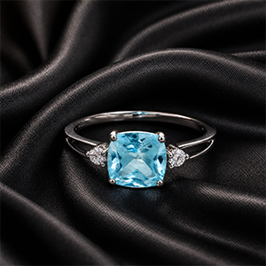Bague Argent rhodié Topaze Bleue