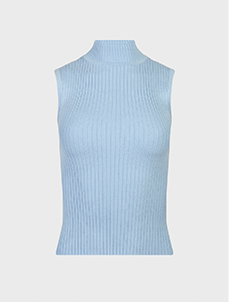 Sleeveless Light Blue Ribbed Mockneck Knit