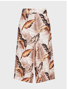 Wide-leg pants in a neutral-colored palm print