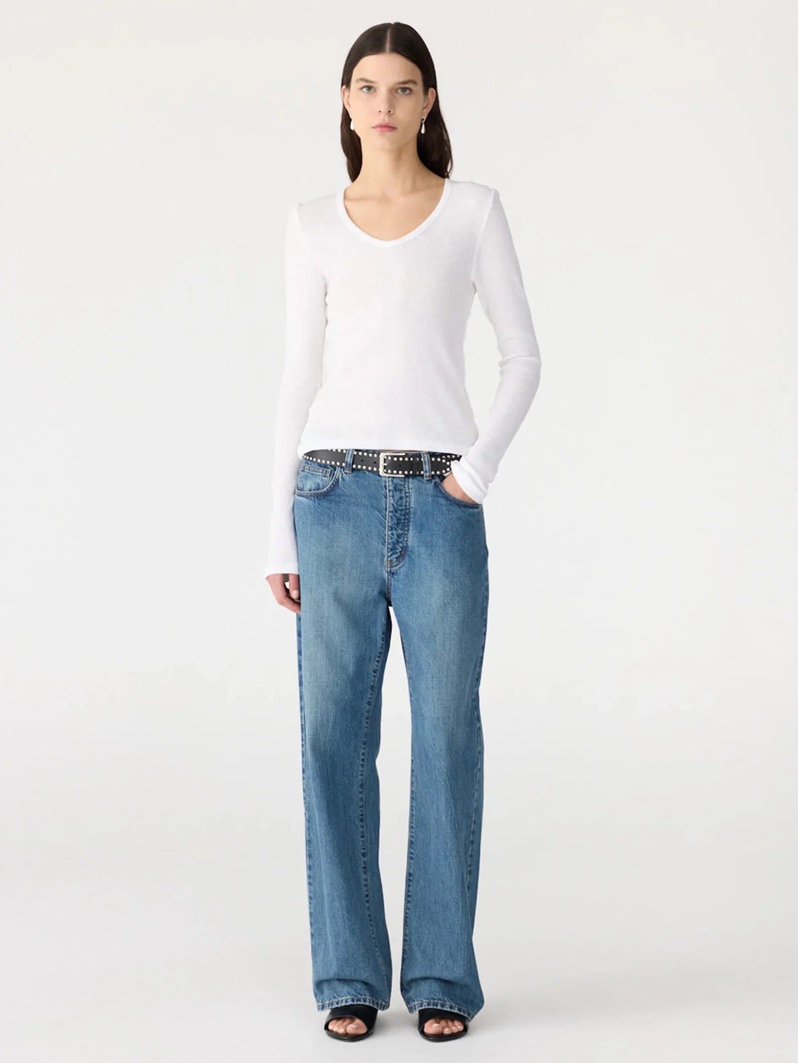 Image of Waffle V-Neck Long Sleeve T-Shirt