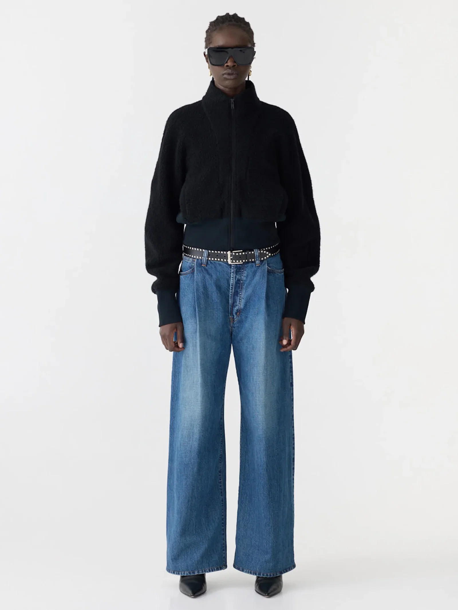 Image of Pleat Front Wide Leg Jean