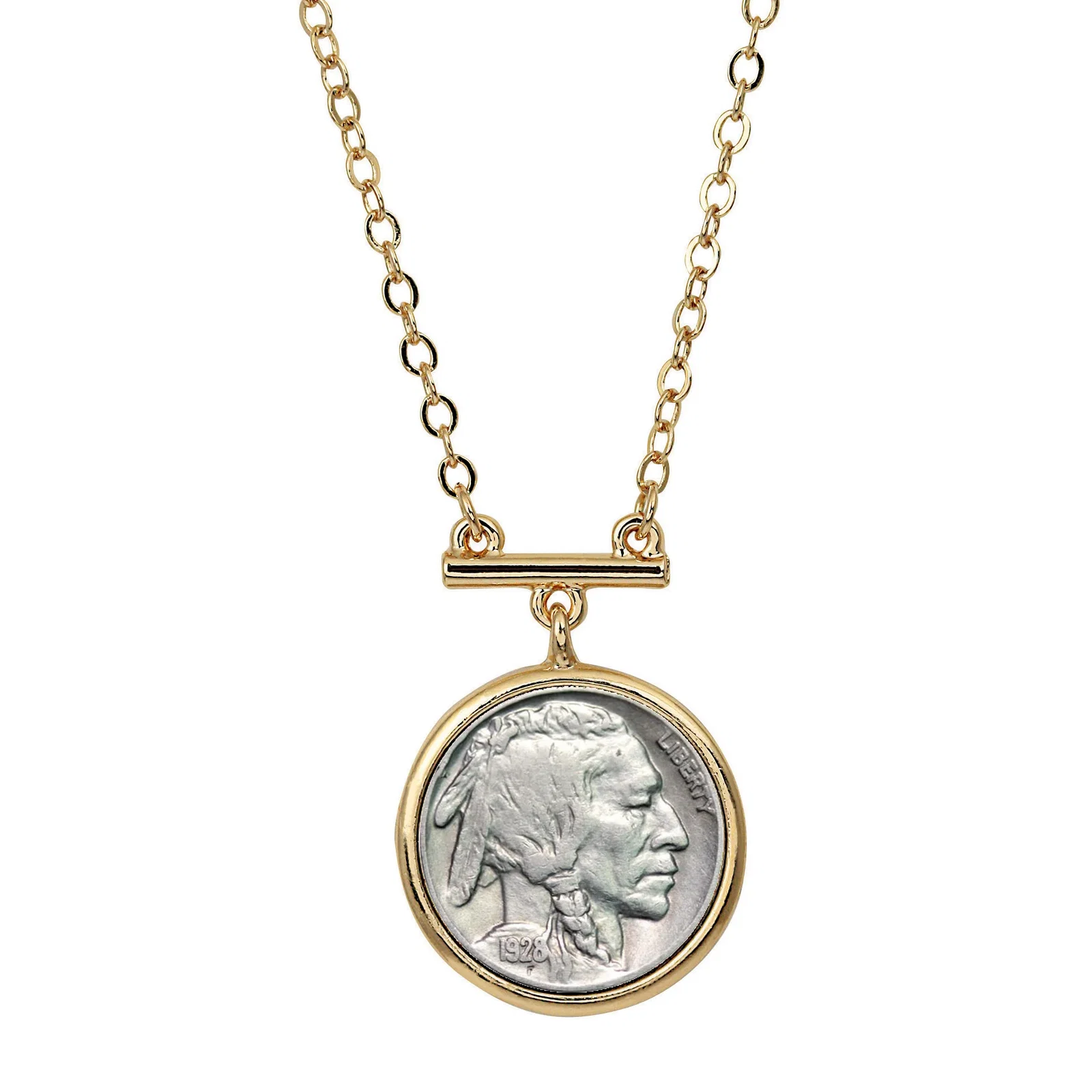 Image of Buffalo Nickel Coin Goldtone Bar Necklace with 18-inch Chain
