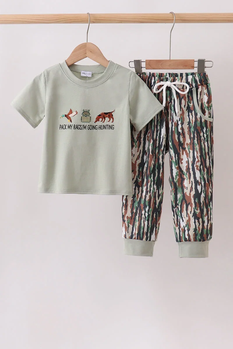 Image of Sage Hunting Embroidered Pants Set