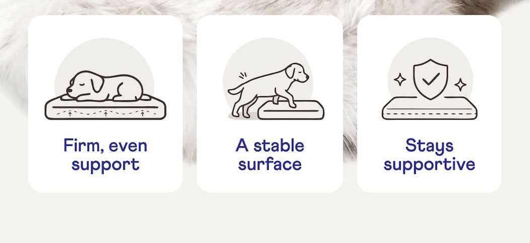 Firm, even support |  A stable surface |  Stays supportive