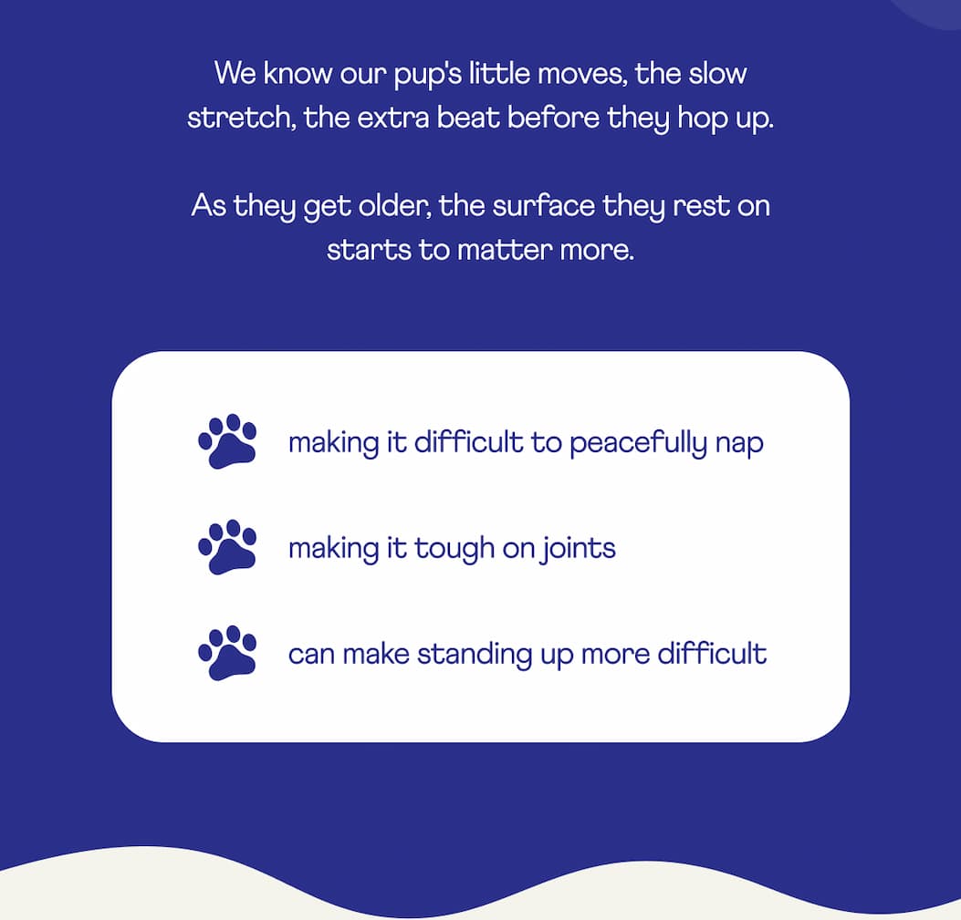 We know our pup's little moves, the slow stretch, the extra beat before they hop up.  | resting on the floor underneath making it tougher for them to get truly comfy can make standing up more difficult
