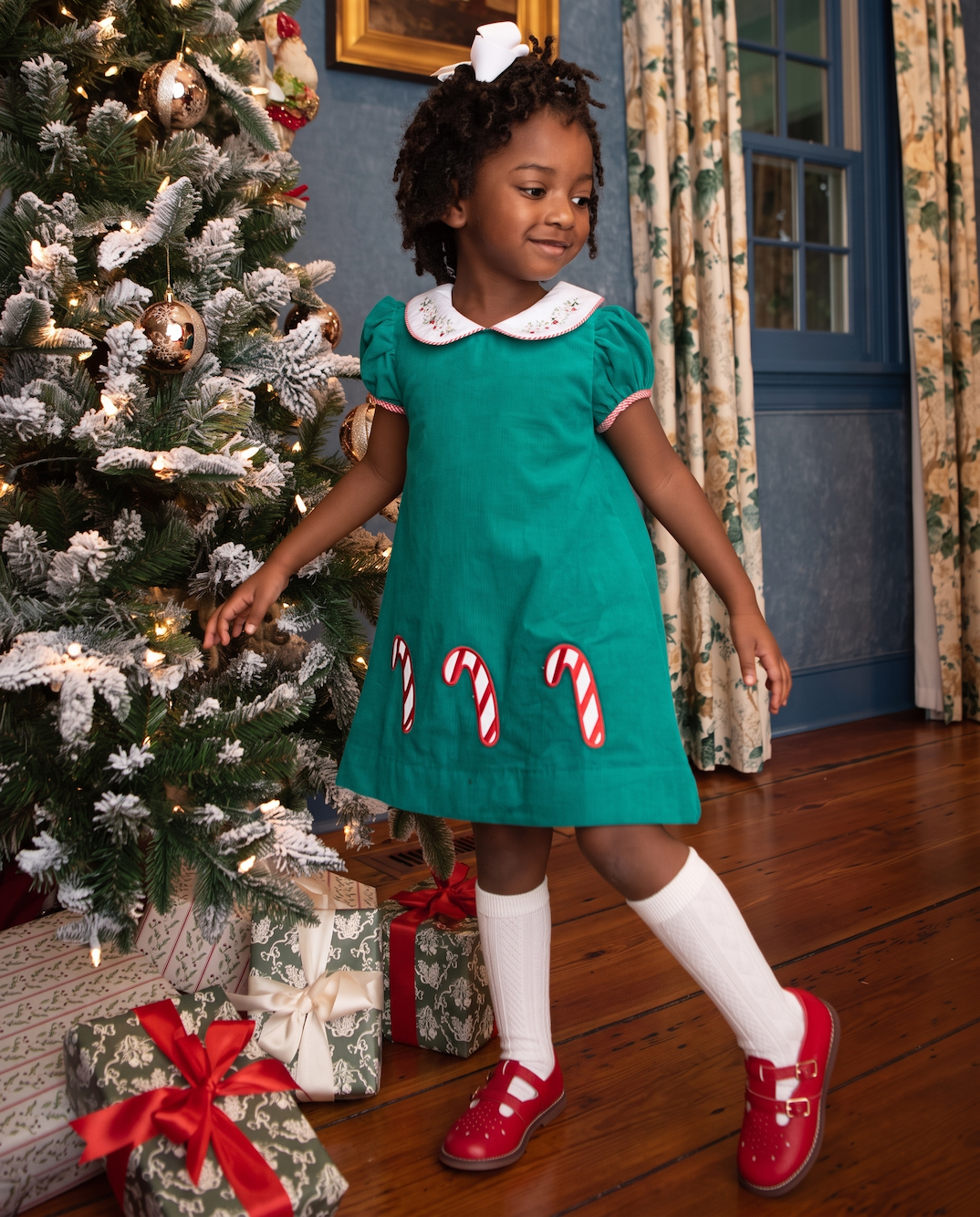 Candy Cane Applique Corduroy Dress