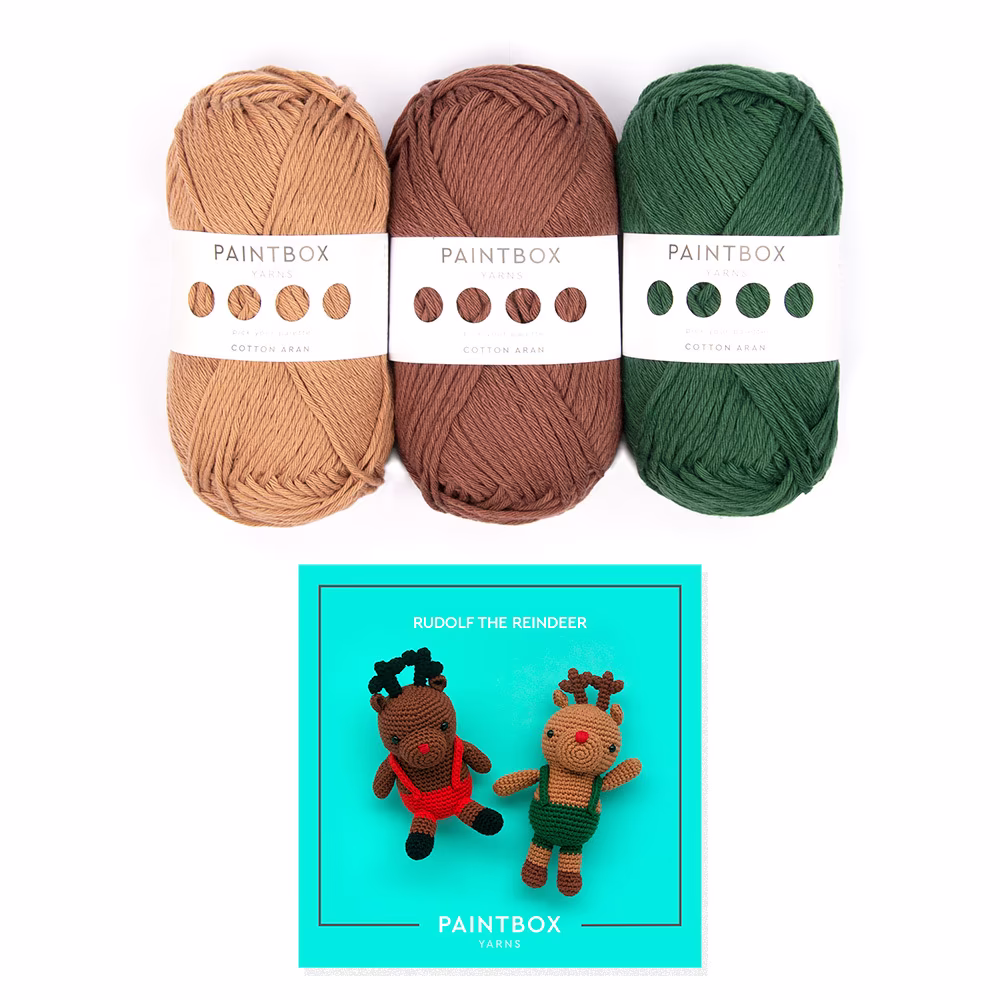 Paintbox Yarns Cotton Aran Rudolph the Reindeer 3 Ball Crochet Kit
