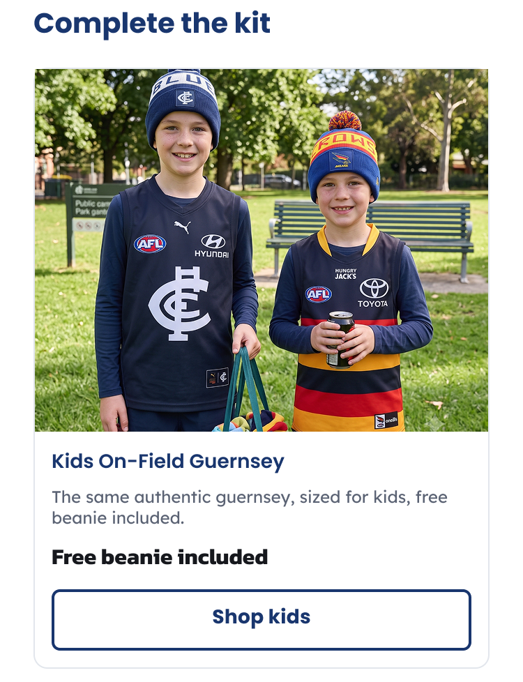 Two kids wearing AFL Guernseys and Beanies