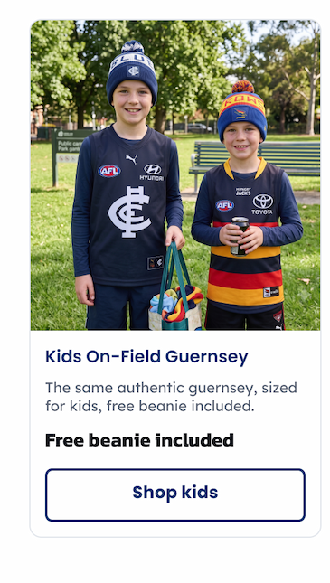 Two kids wearing AFL Guernseys and Beanies