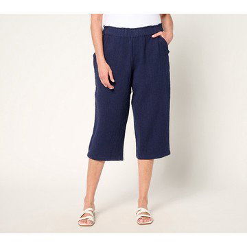 Denim & Co. Beach Regular Cotton Gauze Capri Pant Stitch Detail