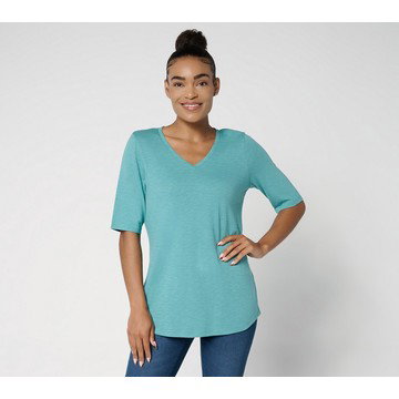 Denim & Co. Essentials Slub Jersey Elbow Sleeve V-Neck Top