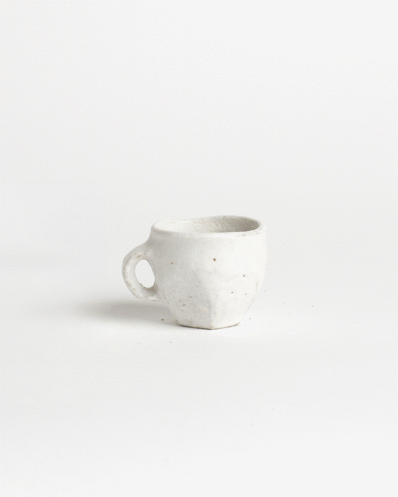 Akiko stoneware double espresso cup in faceted white