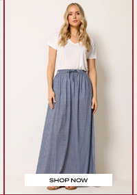 LTS Tall Navy Blue Gingham Shirred Maxi Skirt