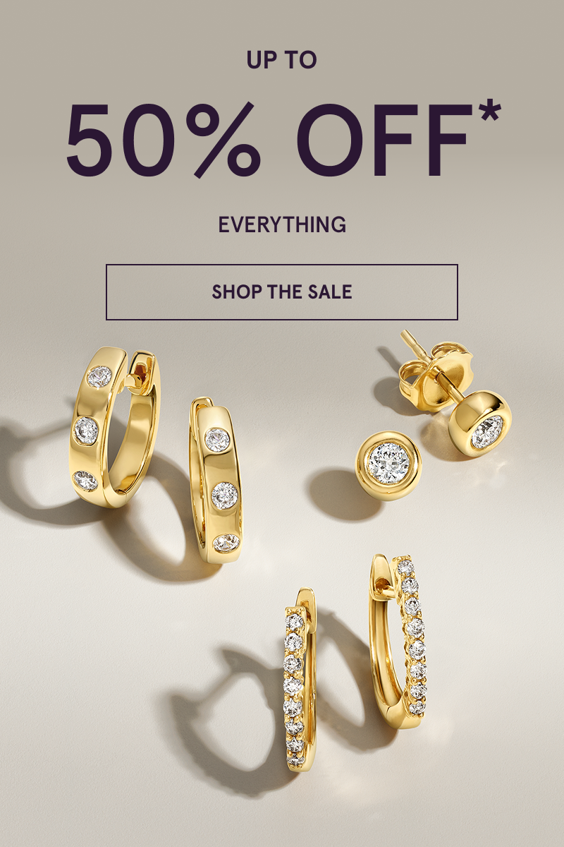 Gold-set huggies, hoops & studs with embedded diamonds. Up to 50% Everything. Click here to shop the sale