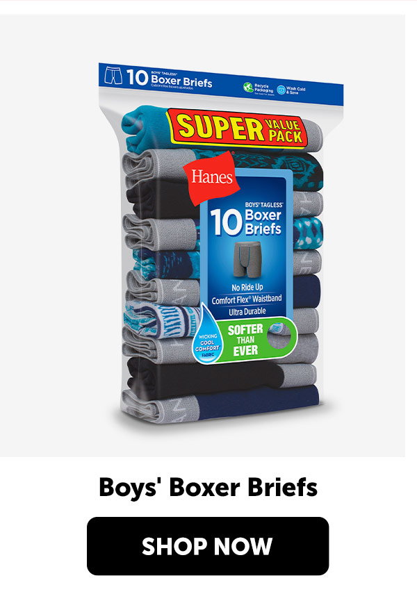 Hanes Comfort Flex Boys' Boxer Brief Underwear, 10-Pack