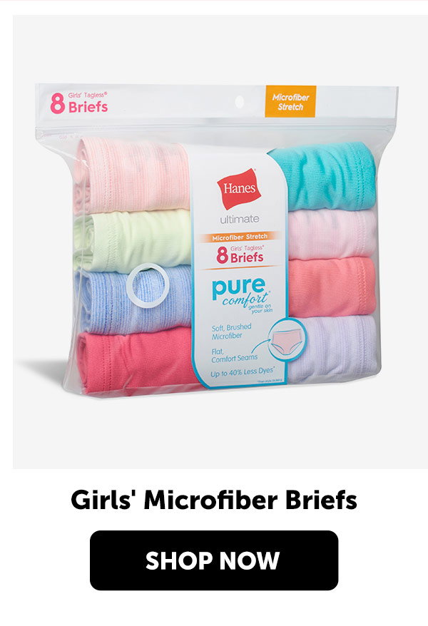 Hanes Ultimate Pure Comfort Girls' Microfiber Brief Underwear, 8-Pack