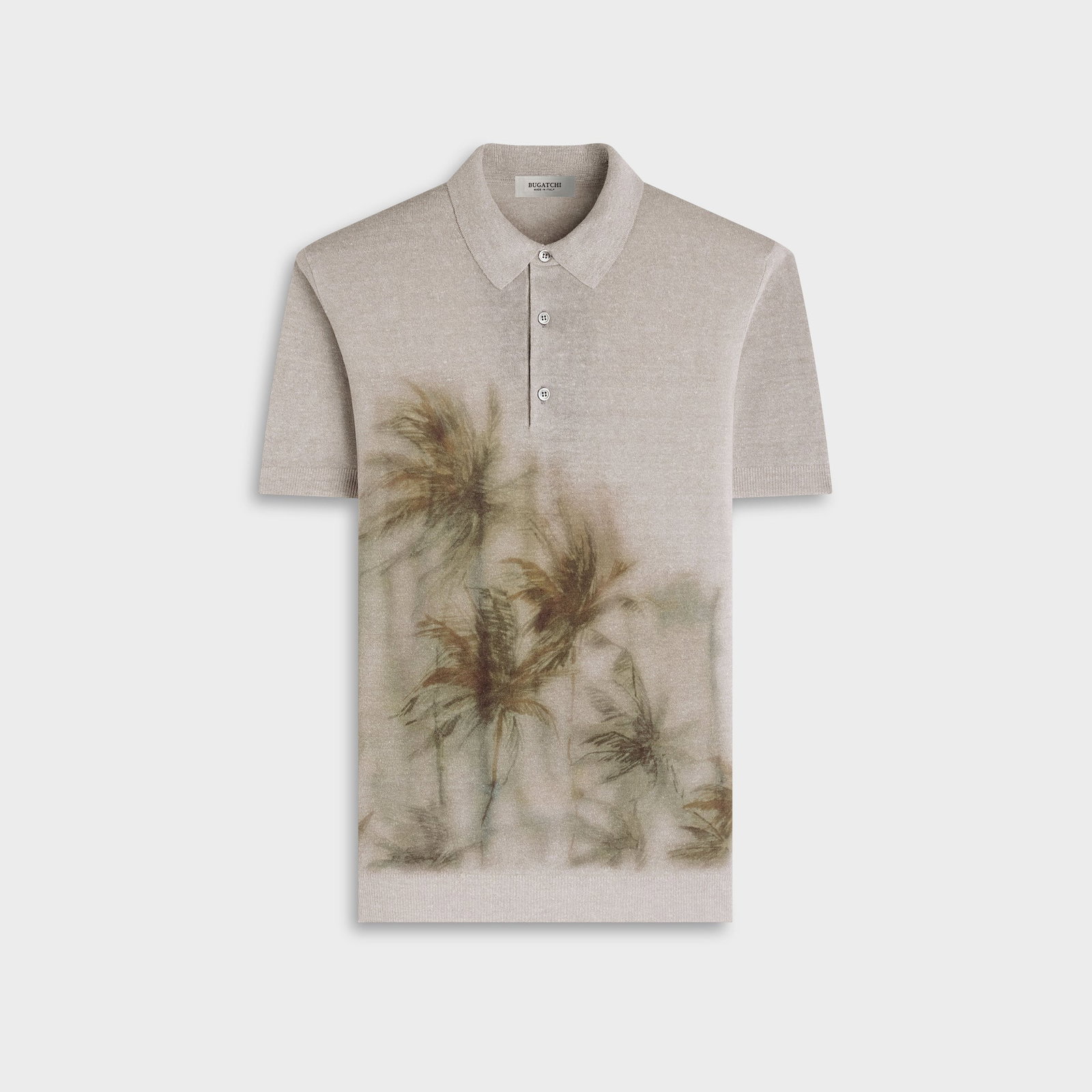 Palm Print Short-Sleeve Polo Sweater