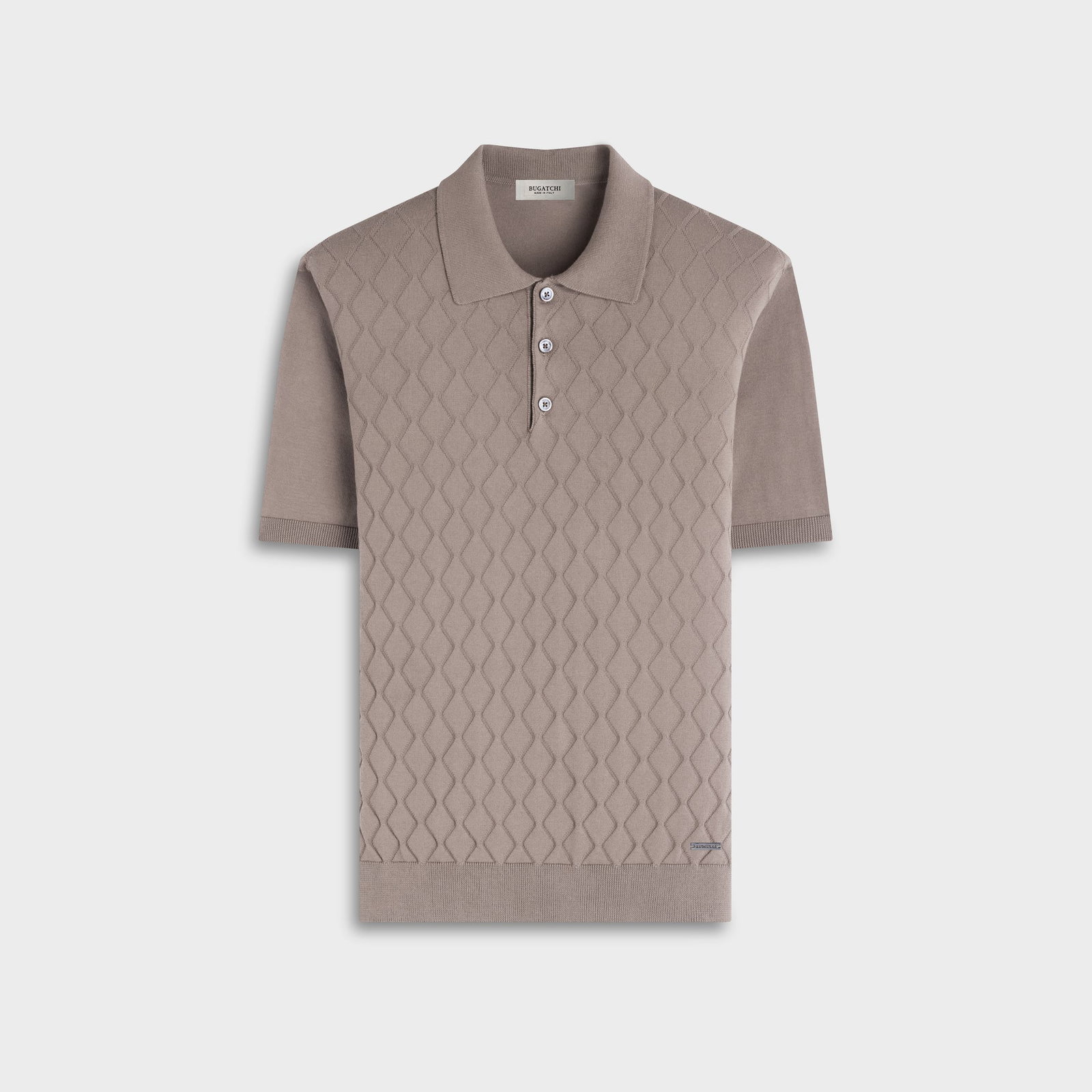 Embossed Wave Short-Sleeve Polo Sweater