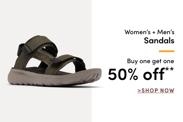 Women's + Men's Sandals Buy one get one 50% OFF*