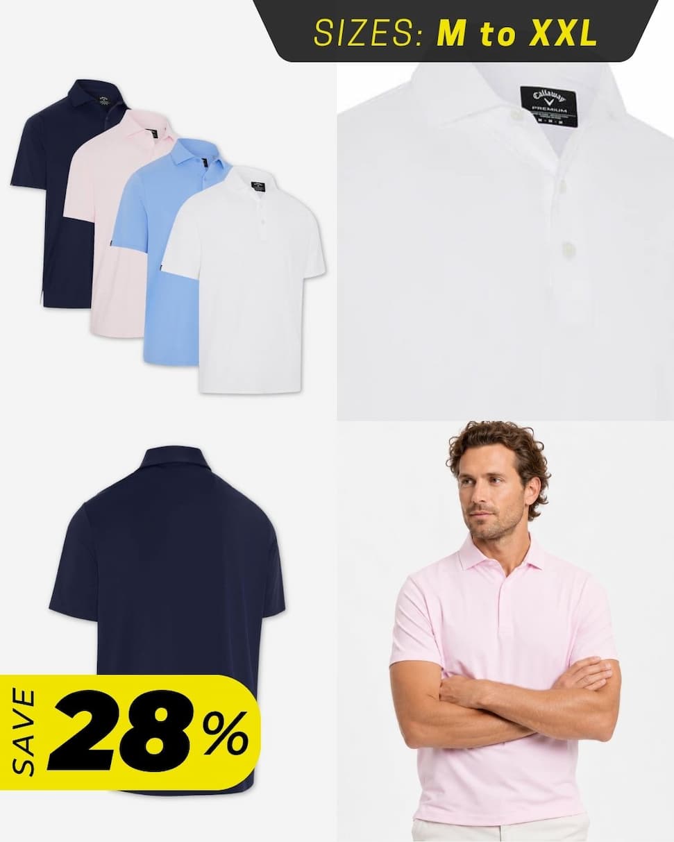 Callaway Mens Premium Solid Cooling Swing Tech Golf Polo Shirt