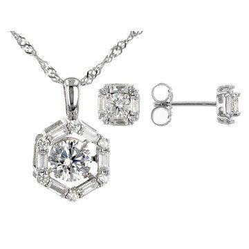 White Cubic Zirconia Rhodium Over Silver Pendant & Earrings Set 3.38ctw