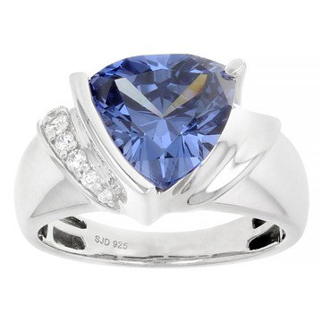 Blue And White Cubic Zirconia Rhodium Over Sterling Silver Ring 5.20ctw