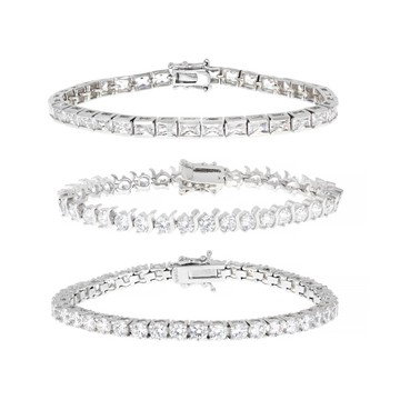 White Cubic Zirconia Rhodium Plated Tennis Bracelet Set of 3 72.66ctw