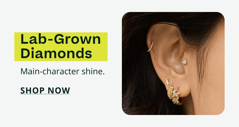 Geometric ear stack with diamond accented styles. Lab-grown diamonds. Main-character shine. Click here to shop now