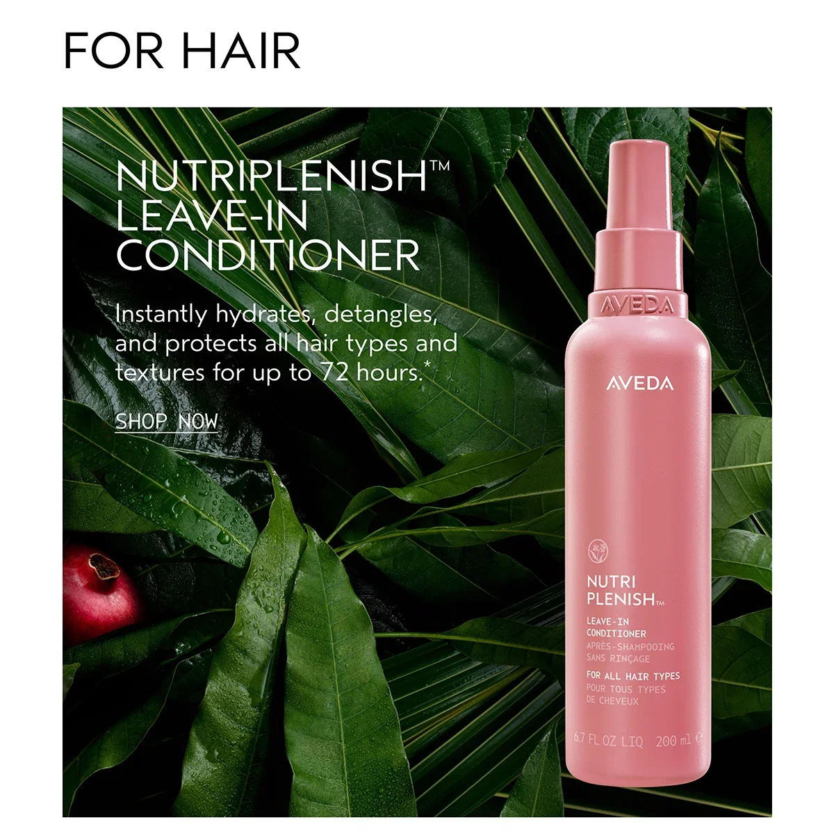 FOR HAIR | NUTRIPLENISH™ LEAVE-IN CONDITIONER | Instantly hydrates, detangles, and protects all hair types and textures for up to 72 hours.* | SHOP NOW
