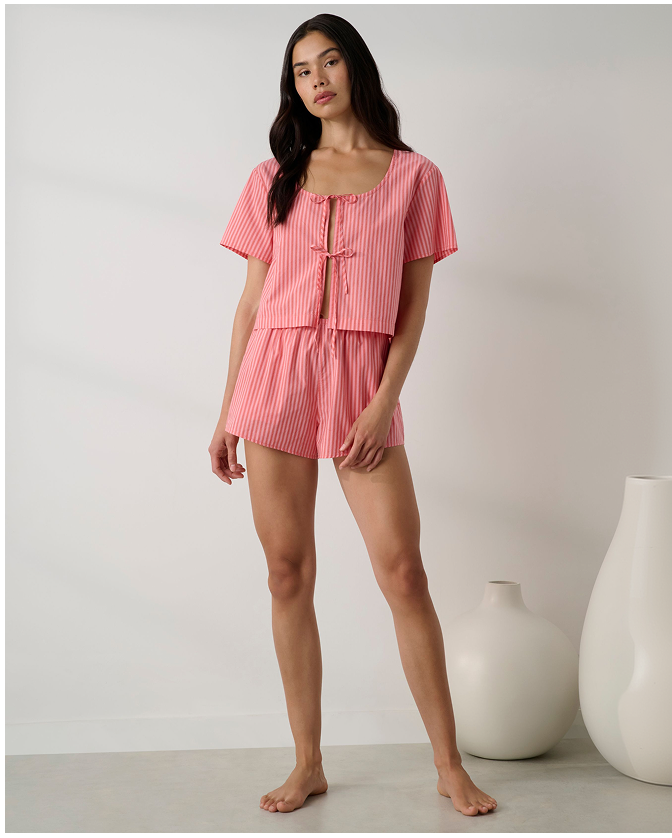red check airy cotton shorts set 