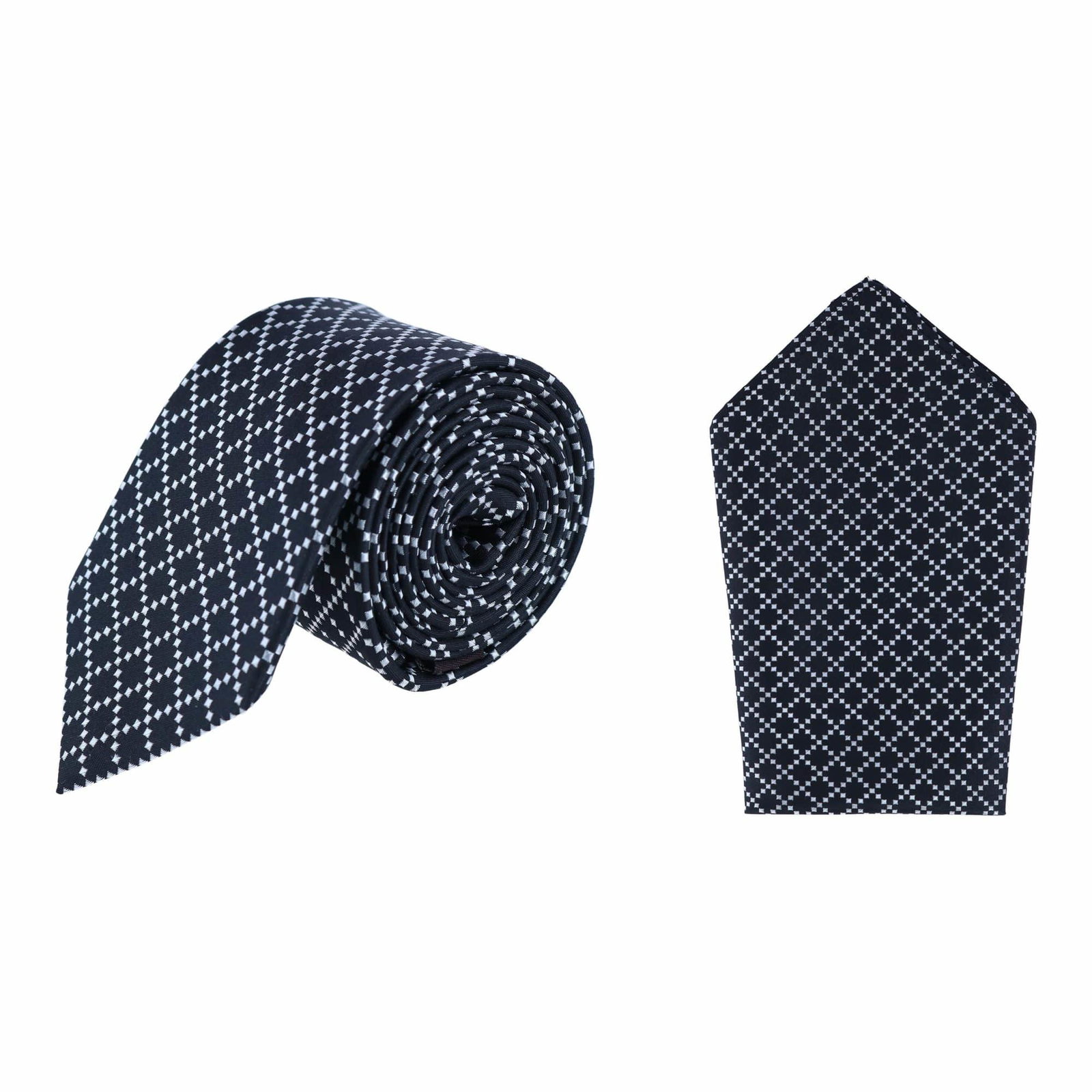 Image of Rowan Geometric Pattern Silk Necktie and Pocket Square Bundle