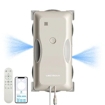 [EU Direct] Liectroux G8 Window Cleaning Robot, 3000Pa Suction, 2-Way Water Spray,Dry & Wet Mop, App & Remote Control, Voice Prompts, BLDC Motor, 4-Edge & 4-Corner Wiper, Works on Framed & Frameless Windows