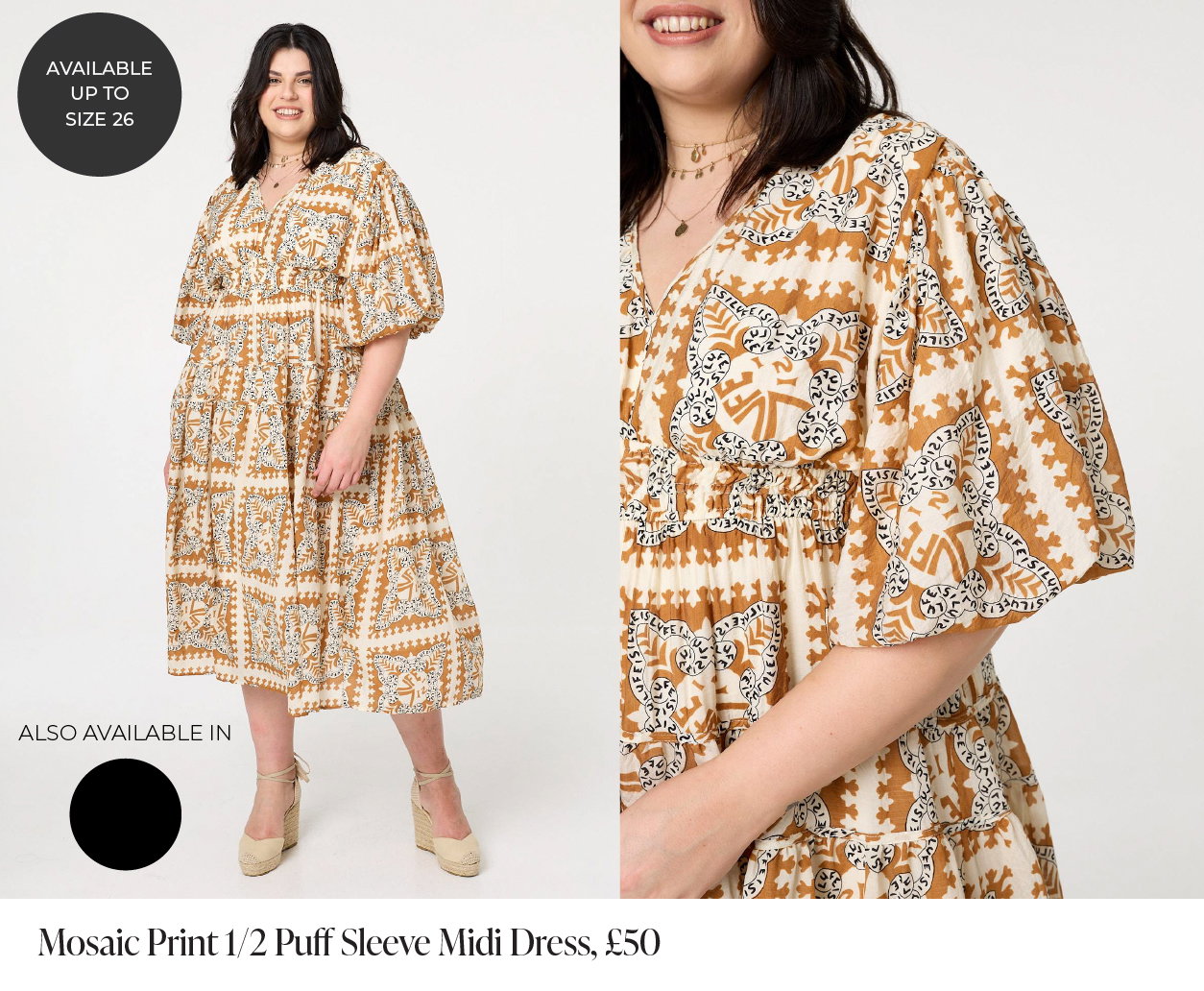 Mosaic Print 1/2 Puff Sleeve Midi Dress | Shop Now