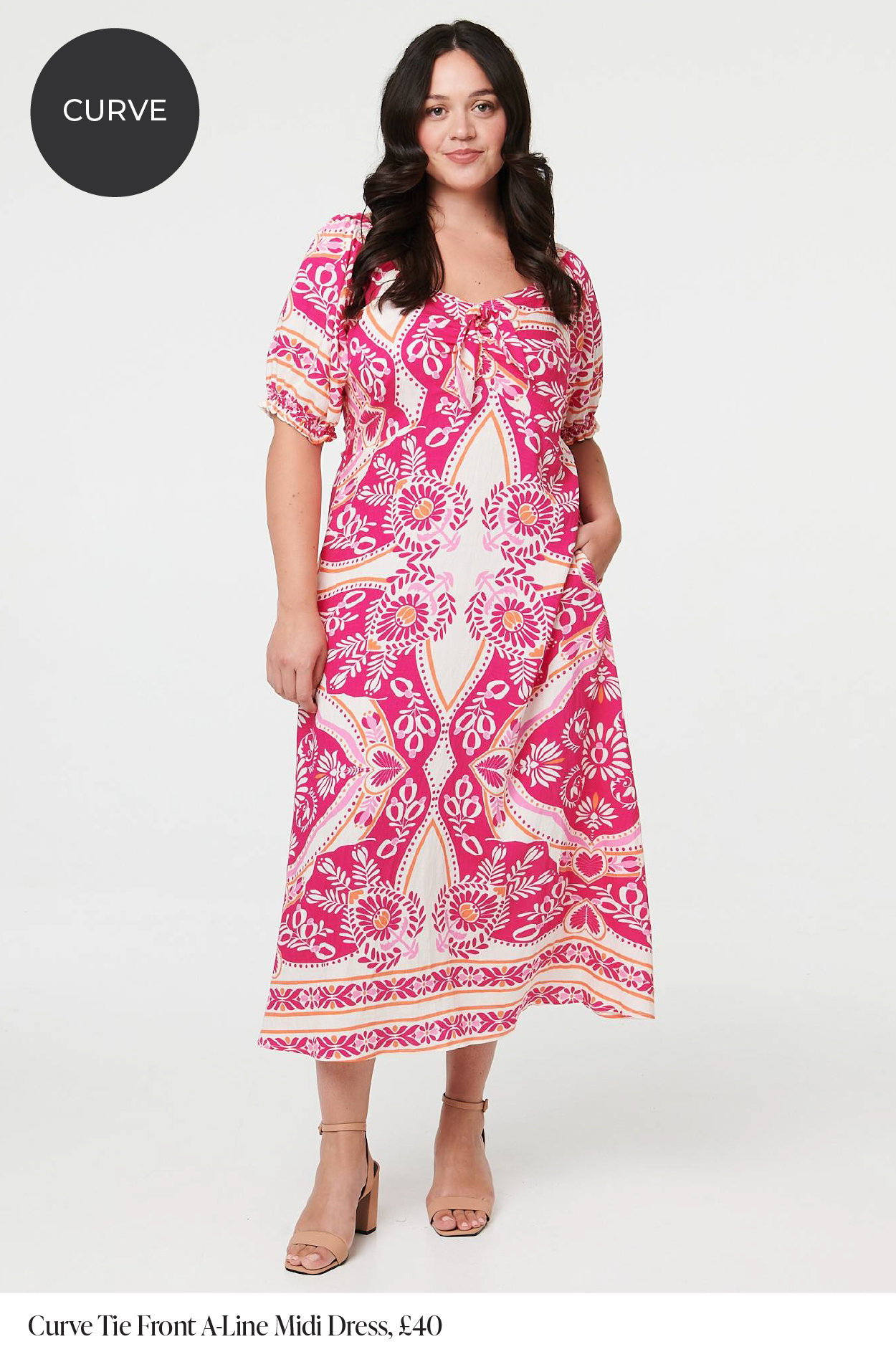 Curve Tie Front A-Line Midi Dress | Shop Now