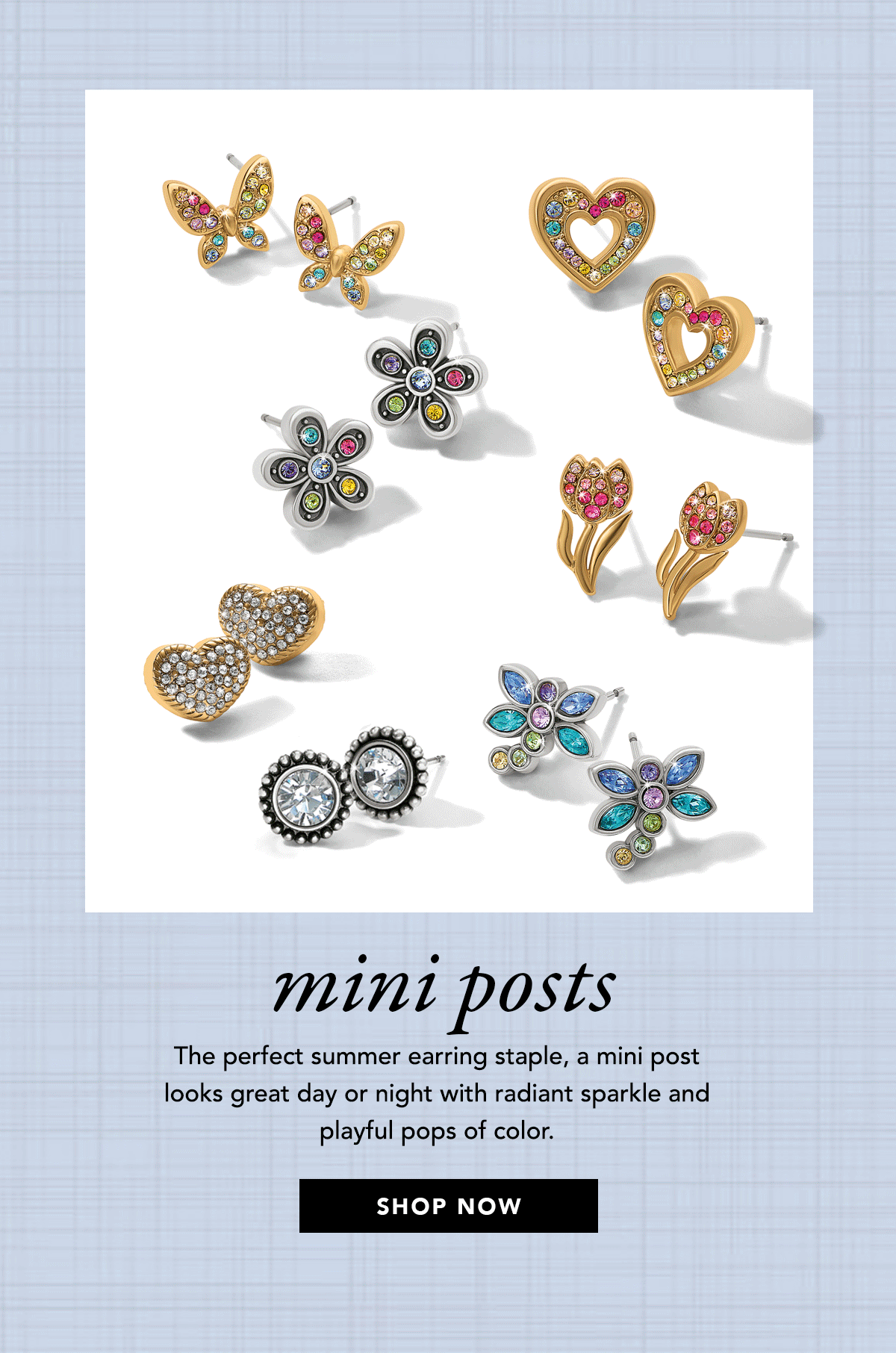 Mini Posts - The perfect summer earring staple, a mini post looks great day or night with radiant sparkle and playful pops of color. - Shop Now