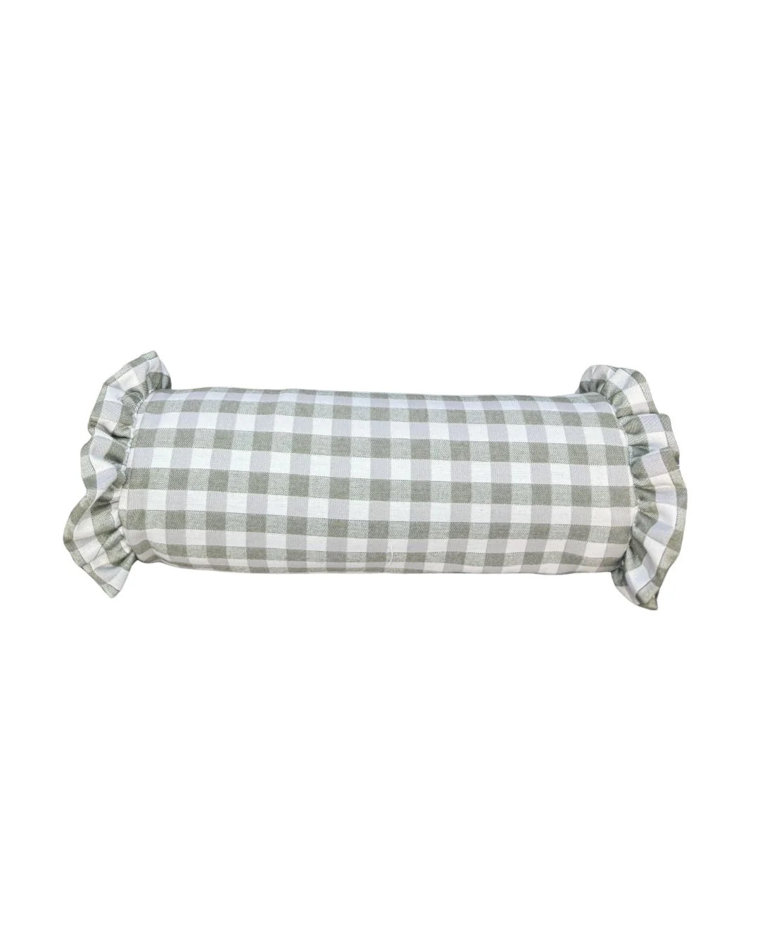 Image of Ruffle Edge Bolster Pillow in Grass Gingham