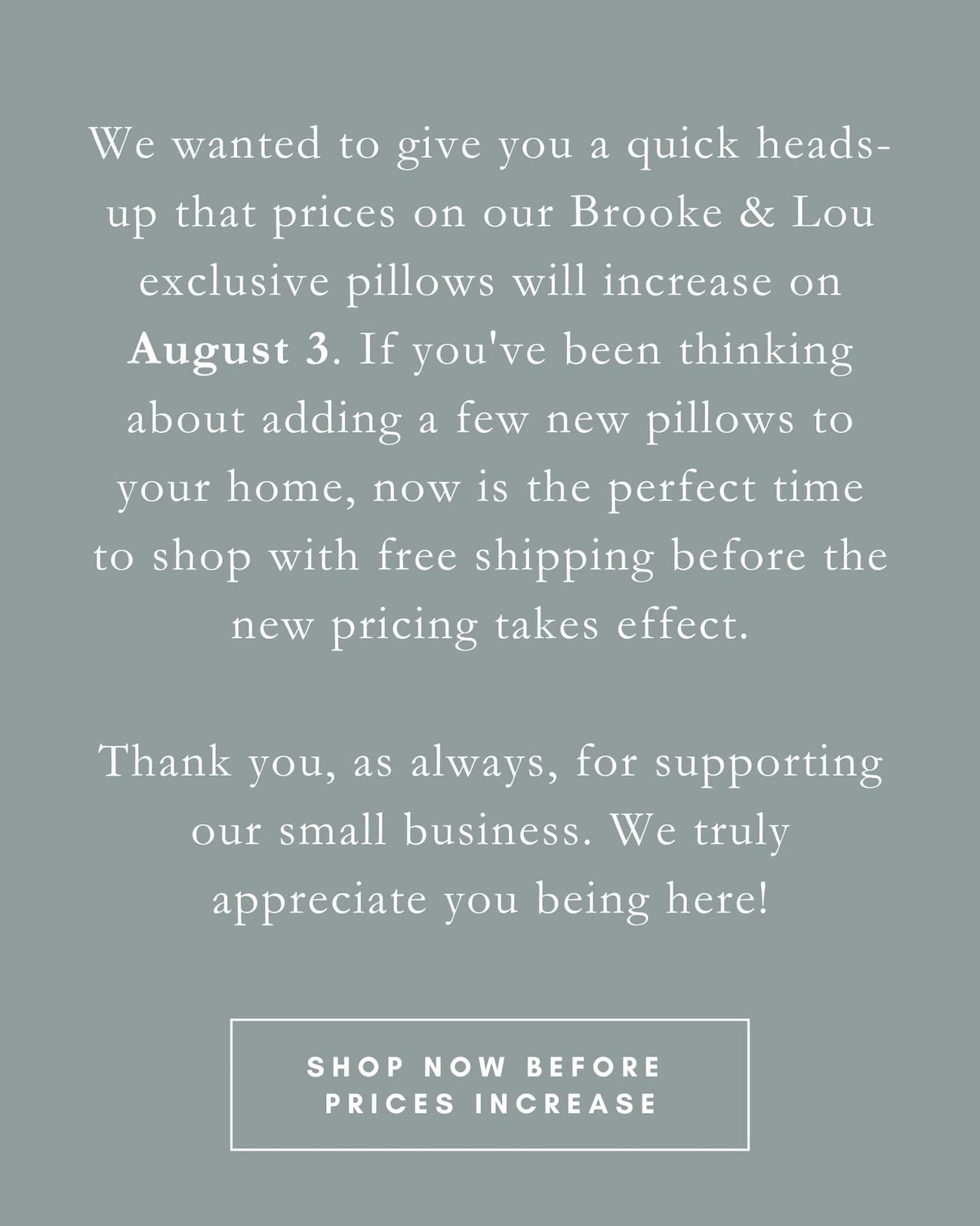 Pillow prices increasing August 3rd