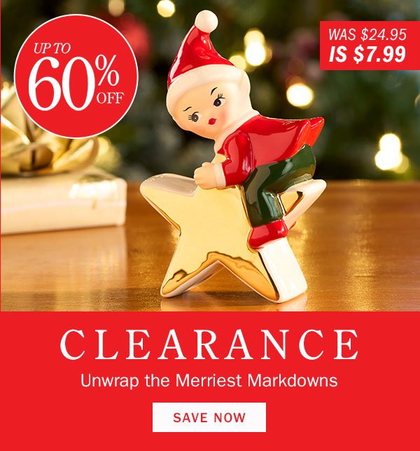 Clearance. Unwrap the Merriest Markdowns. Up to 60% Off. Save Now. WAS $24.95 IS $7.99. Sale: Ceramic Pixie Elf Figurine