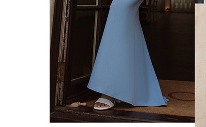 Organza Bow One Shoulder Scuba Crepe Maxi Dress - Powder Blue by Goddiva