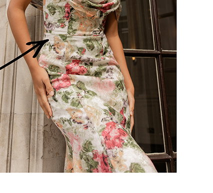 Cowl Neck Floral Print Jacquard Chiffon Tiered Midi Dress - Cream by Goddiva