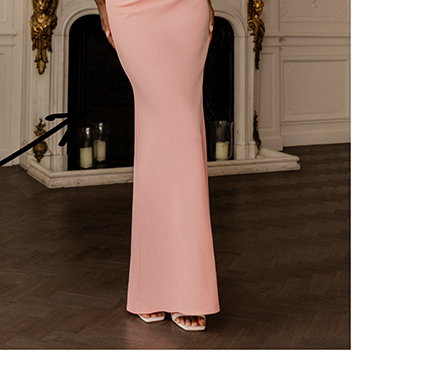 One Shoulder Scuba Crepe Evening Maxi Dress - Blush Pink by Goddiva