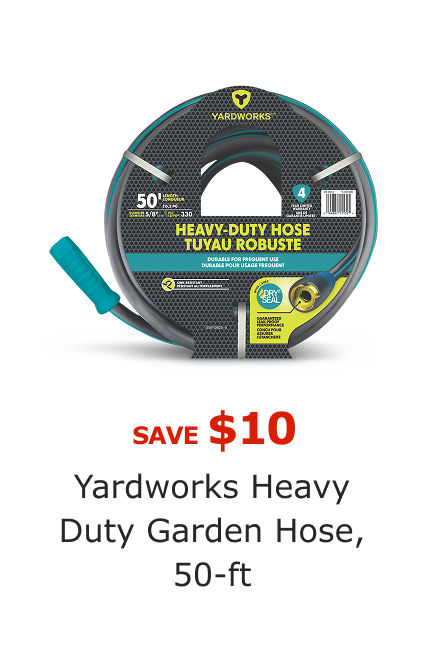 Save $10 on Yardworks Heavy Duty Garden Hose, 50-ft.